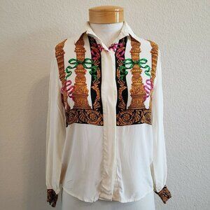 Vtg Francesca Of Damon Column 100% Silk Blouse S